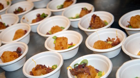 A number of bowls full of food